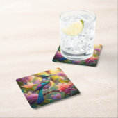 Groen met kop Jay Fantasy Bird Kartonnen Onderzetters (Insitu)