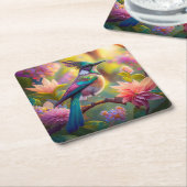 Groen met kop Jay Fantasy Bird Kartonnen Onderzetters (Schuin)
