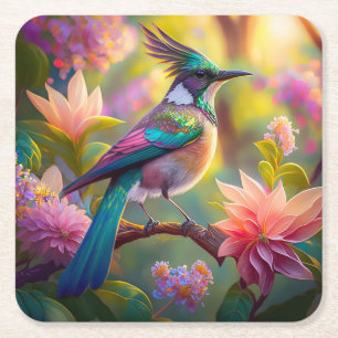 Groen met kop Jay Fantasy Bird Kartonnen Onderzetters
