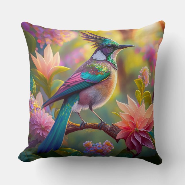 Groen met kop Jay Fantasy Bird Kussen (Voorkant)