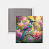 Groen met kop Jay Fantasy Bird Magneet (Voorkant / Achterkant)