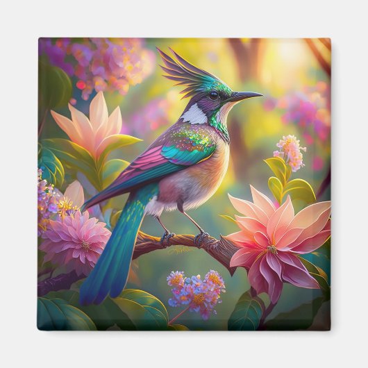 Groen met kop Jay Fantasy Bird Magneet (Voorkant)