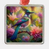 Groen met kop Jay Fantasy Bird Metalen Ornament (Voorkant)