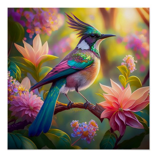 Groen met kop Jay Fantasy Bird Perfect Poster (Voorkant)