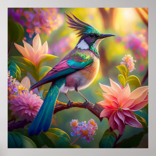 Groen met kop Jay Fantasy Bird Poster