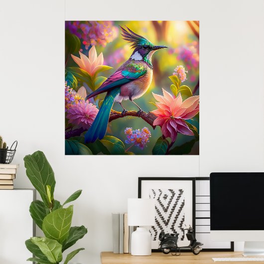 Groen met kop Jay Fantasy Bird Poster (Thuiskantoor)