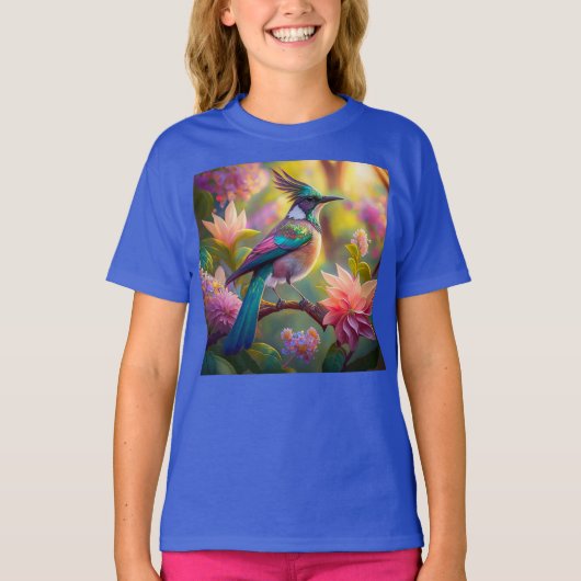 Groen met kop Jay Fantasy Bird T-shirt (Voorkant)