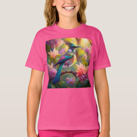 Groen met kop Jay Fantasy Bird T-shirt (Voorkant)