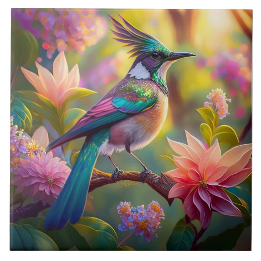 Groen met kop Jay Fantasy Bird Tegeltje (Voorkant)