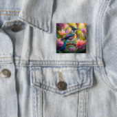 Groen met kop Jay Fantasy Bird Vierkante Button 5,1 Cm (In situ)
