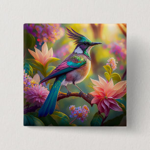 Groen met kop Jay Fantasy Bird Vierkante Button 5,1 Cm