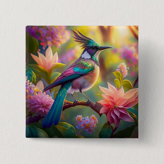 Groen met kop Jay Fantasy Bird Vierkante Button 5,1 Cm (Voorkant)