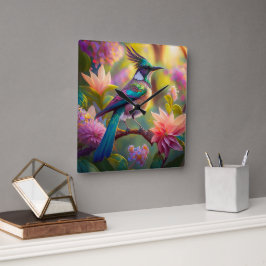 Groen met kop Jay Fantasy Bird Vierkante Klok