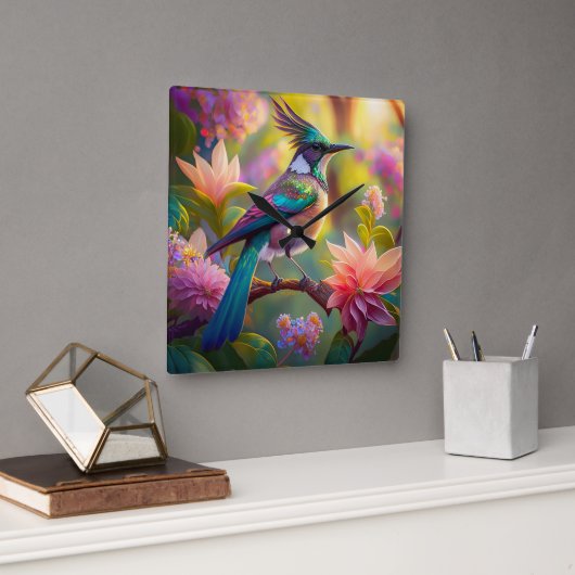 Groen met kop Jay Fantasy Bird Vierkante Klok (Kantoor)