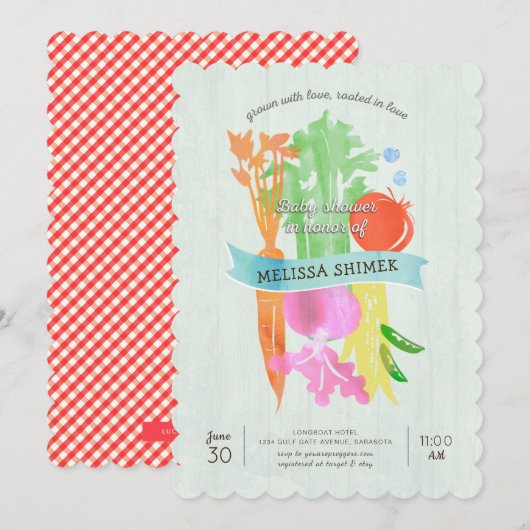 Groen met Love Garden Baby shower Invitation Kaart (Voorkant / Achterkant)