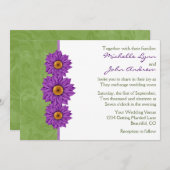 Groen met paarse bloemen bruiloft uitnodiging (Voorkant / Achterkant)