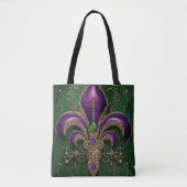 GROEN MET PAARSE MARDI GRAS FLEUR DI LIS TOTE BAG (Voorkant)