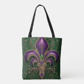 GROEN MET PAARSE MARDI GRAS FLEUR DI LIS TOTE BAG (Achterkant)
