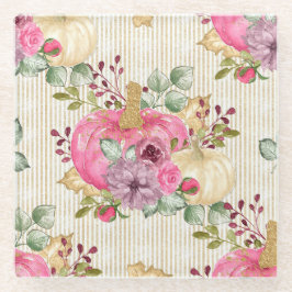 GROEN MET PINK & GOLD AUTUMN PUMPKINS & FLOWERS GLAZEN ONDERZETTER