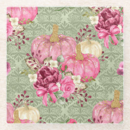 GROEN MET PINK & GOLD AUTUMN PUMPKINS & FLOWERS GLAZEN ONDERZETTER