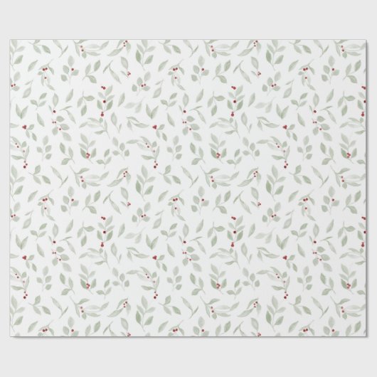 Groen met rode bessen cadeaupapier (Vlak)