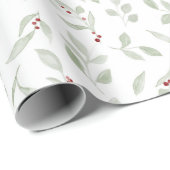 Groen met rode bessen cadeaupapier (Rol Hoek)