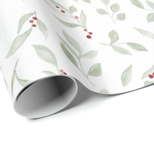 Groen met rode bessen cadeaupapier (Rol Hoek)