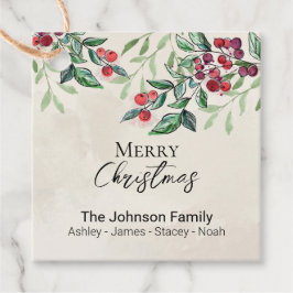 Groen met Rode Bessen Kerst Cadeautags Bedankjes Labels
