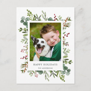 Groen met rode bessen Vakantie Foto Kerstkaart Feestdagenkaart