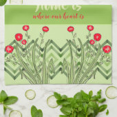 Groen met rode bloemen theedoek (Gevouwen)