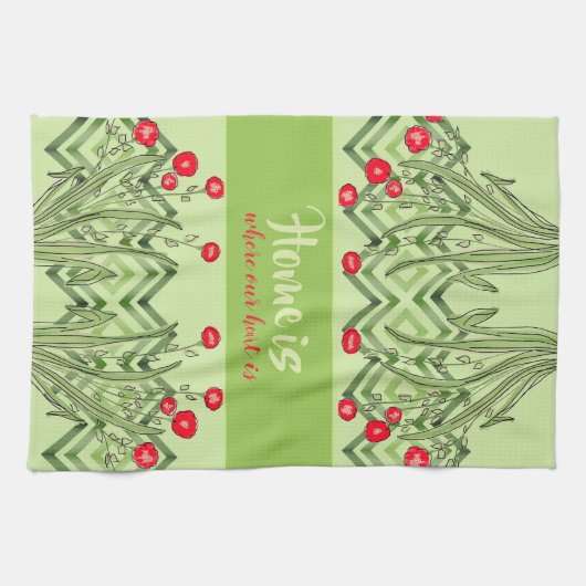 Groen met rode bloemen theedoek (Horizontaal)