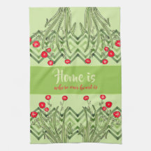 Groen met rode bloemen