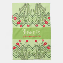 Groen met rode bloemen theedoek