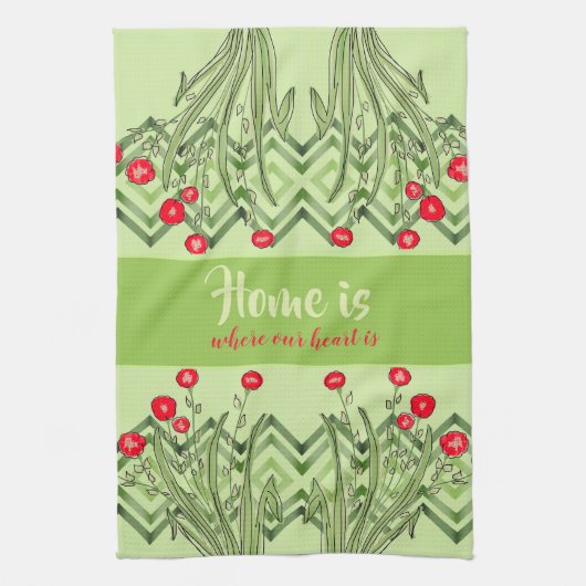 Groen met rode bloemen theedoek (Verticaal)