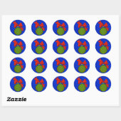 Groen met Rode Stippen Ornament Blauwe Rug Sticker (Vel)