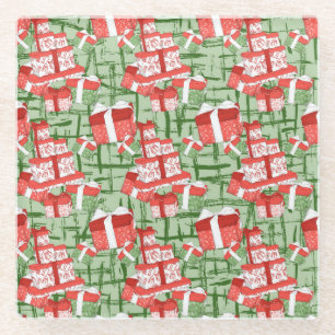 GROEN MET RODE & WITTE KERSTCADEAUS GLAZEN ONDERZETTER