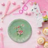  groen met roze behangselpapier borden papieren bordje (Feest)
