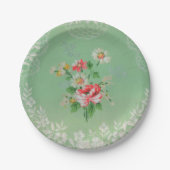  groen met roze behangselpapier borden papieren bordje (Voorkant)