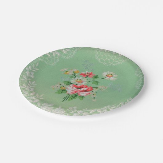 groen met roze behangselpapier borden papieren bordje (Gekanteld)