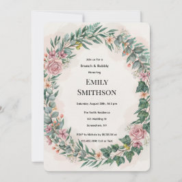 Groen Met Roze Bloemen Brunch & Bubbels Kaart
