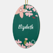 Groen met roze bloemen gepersonaliseerd keramisch ornament (Links)