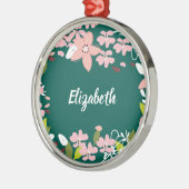 Groen met roze bloemen gepersonaliseerd metalen ornament (Links)