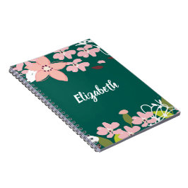 Groen met roze bloemen gepersonaliseerd notitieboek