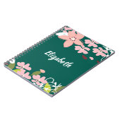 Groen met roze bloemen gepersonaliseerd notitieboek (Linkerzijde)