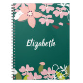 Groen met roze bloemen gepersonaliseerd notitieboek (Voorkant)