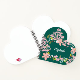 Groen met roze bloemen gepersonaliseerd notitieboek