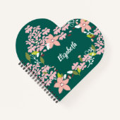 Groen met roze bloemen gepersonaliseerd notitieboek (Voorkant)