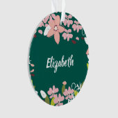 Groen met roze bloemen gepersonaliseerd ornament (voorkant)