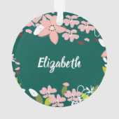Groen met roze bloemen gepersonaliseerd ornament (achterkant)