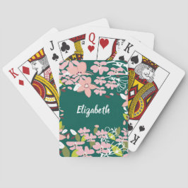 Groen met roze bloemen gepersonaliseerd pokerkaarten